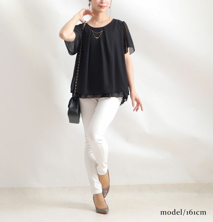 大きいサイズ レディース ビジュー付きシフォンブラウス　mncut-195036【メール便可】