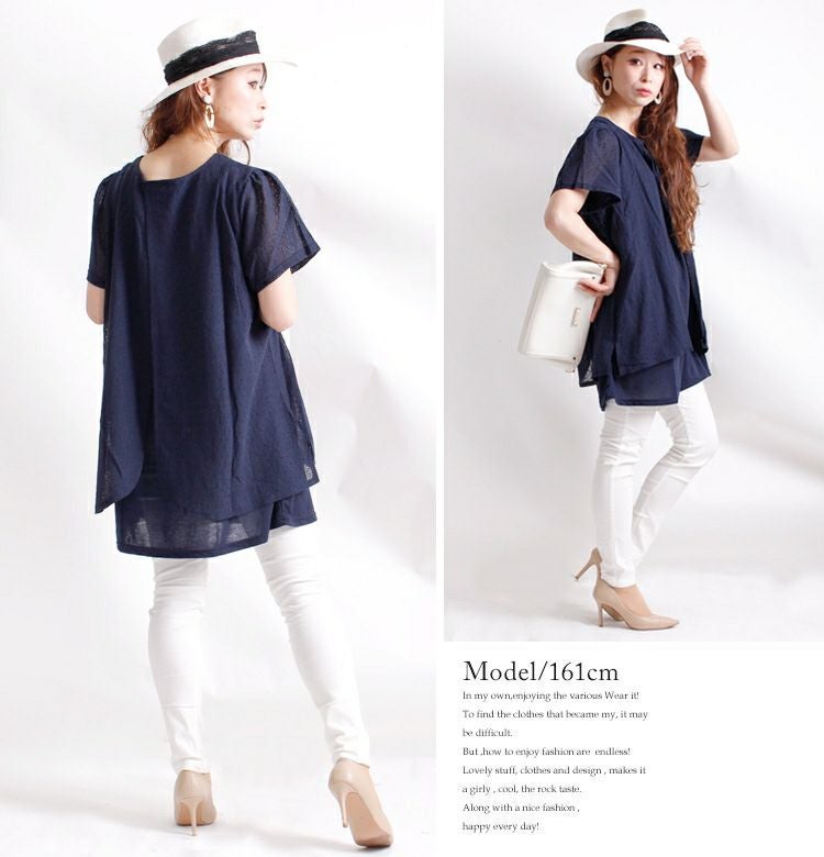 大きいサイズ レディース バックシャンレースチュニック　mncut-192534