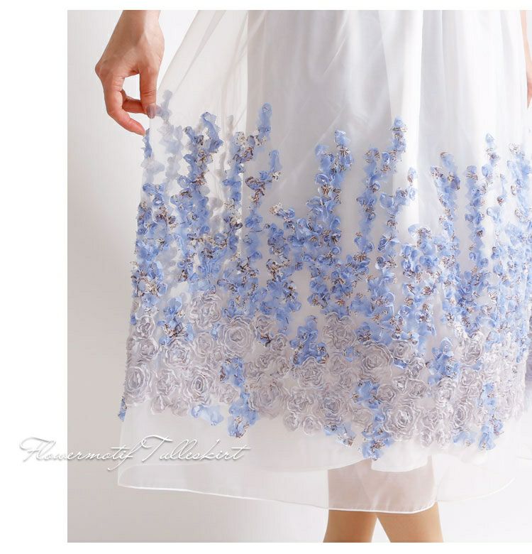 大きいサイズ レディース フラワーモチーフチュールスカート　gold726