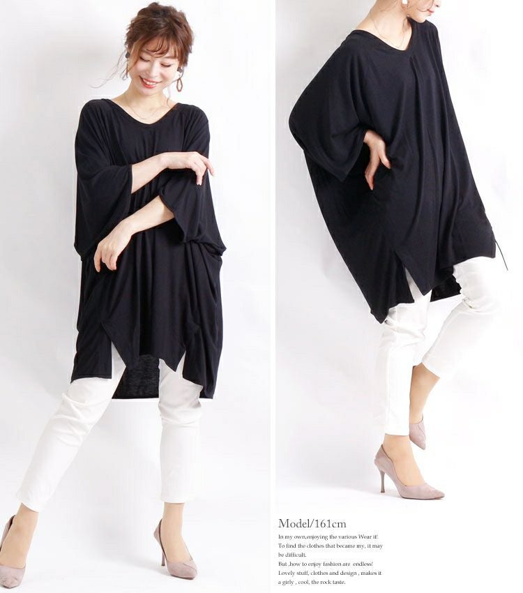 大きいサイズ レディース Vネックドルマンカットソー　sw-0199