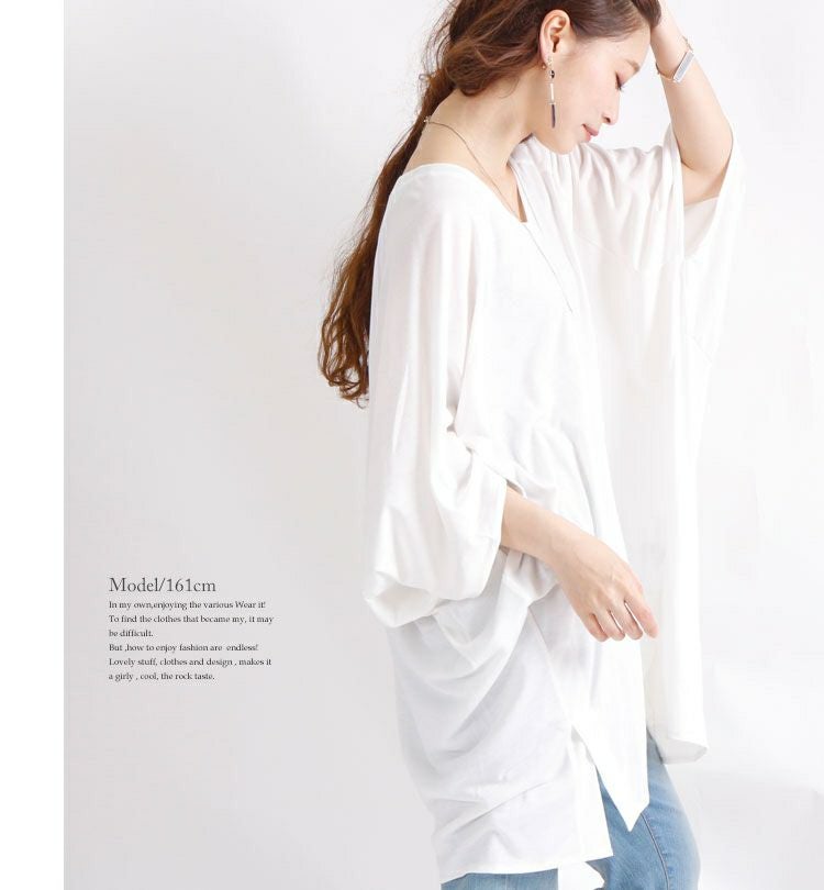 大きいサイズ レディース Vネックドルマンカットソー　sw-0199