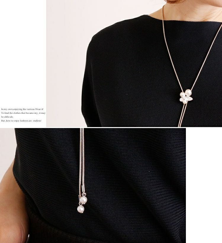 大きいサイズ レディース パール＆ビジューY字ロングネックレス　humio-015 【メール便可】