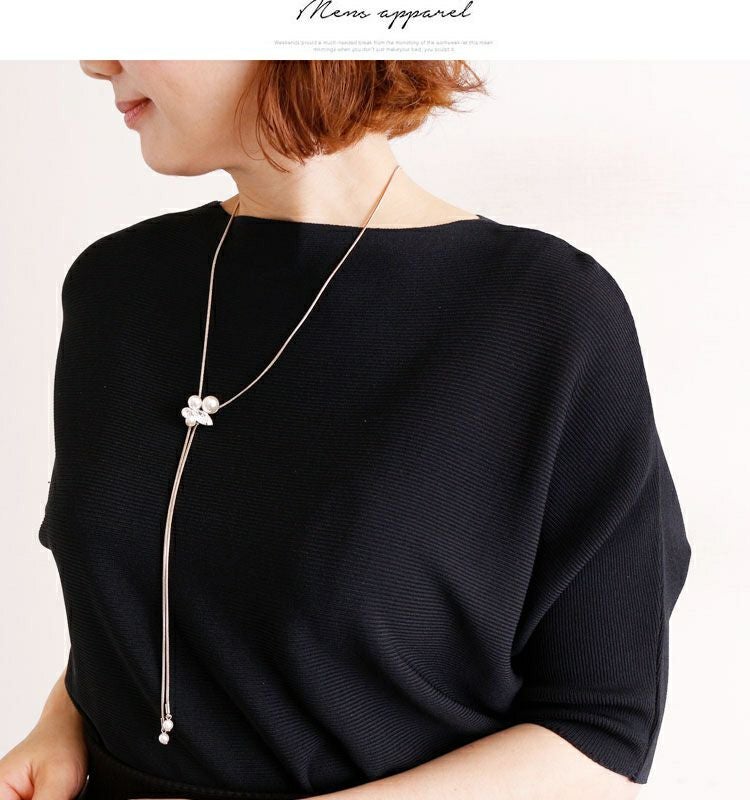 大きいサイズ レディース パール＆ビジューY字ロングネックレス　humio-015 【メール便可】