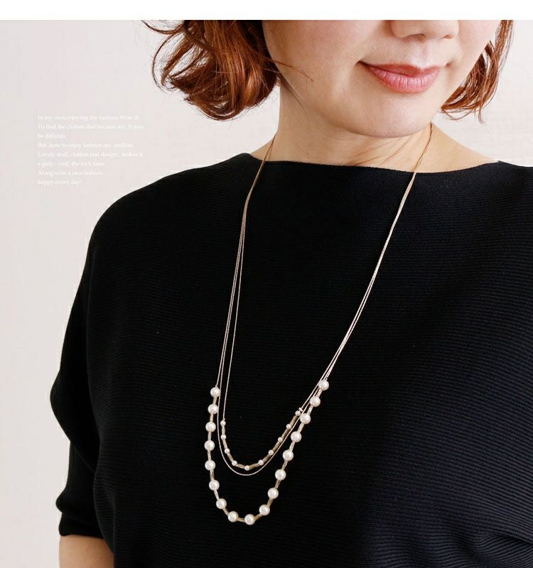 大きいサイズ レディース 3wayフェイクパールネックレス　humio-014 【メール便可】
