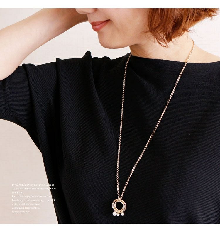 大きいサイズ レディース フェイクパールリングネックレス　humio-013 【メール便可】