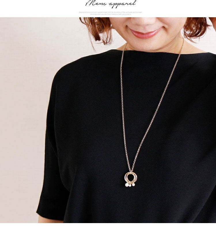 大きいサイズ レディース フェイクパールリングネックレス　humio-013 【メール便可】