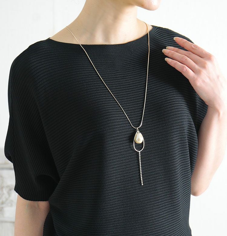 大きいサイズ レディース しずく形コットンパールネックレス　humio-012 【メール便可】