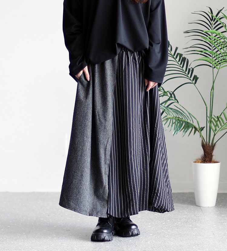 大きいサイズ レディース 異素材切替え変形スカート　sw-0233