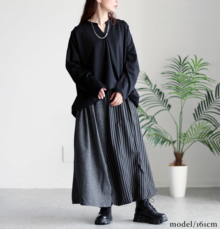 大きいサイズ レディース 異素材切替え変形スカート　sw-0233