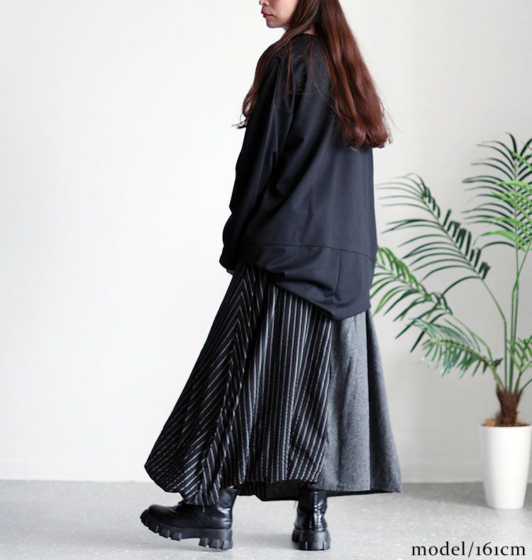 大きいサイズ レディース 異素材切替え変形スカート　sw-0233