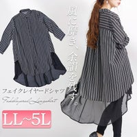 大きいサイズ レディース レイヤード風ロングシャツ　af-1916044