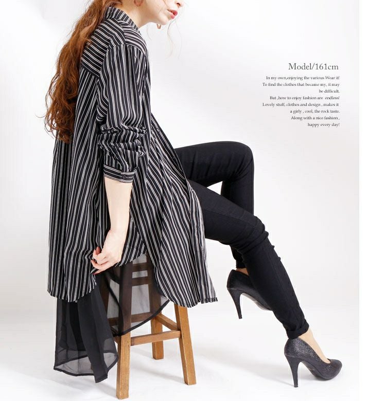 大きいサイズ レディース レイヤード風ロングシャツ　af-1916044