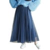 大きいサイズ レディース 配色ゴムベルトチュールスカート　af-1914010 ネイビー