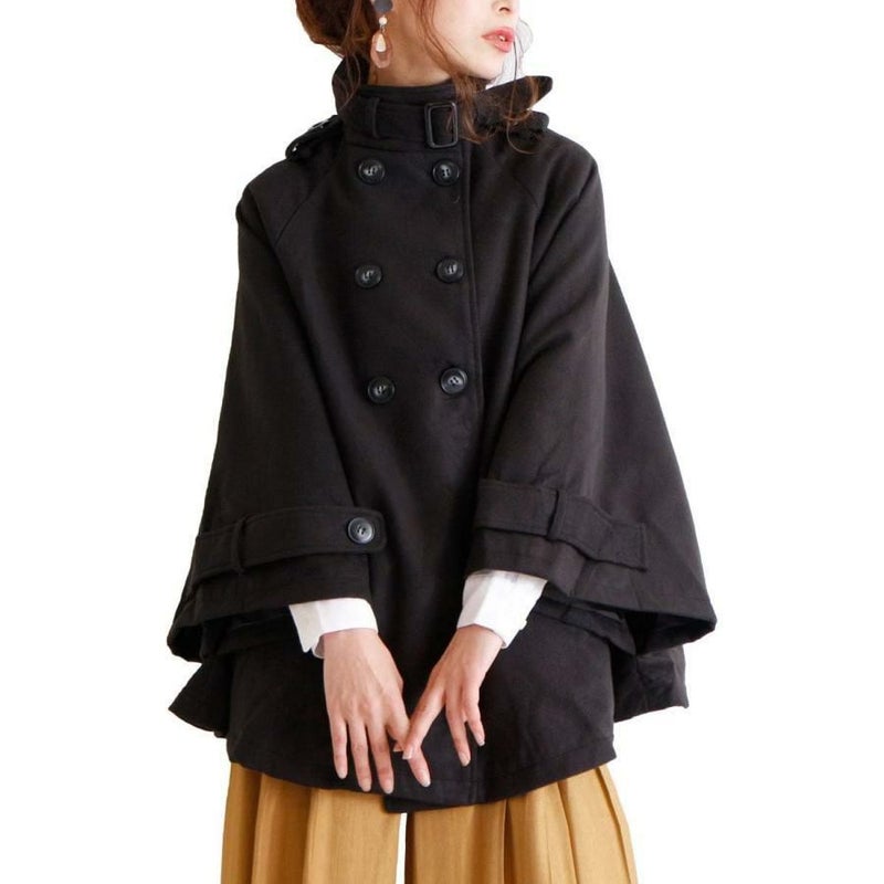 大きいサイズ レディース ケープ風ポンチョコート　jp194 ブラック