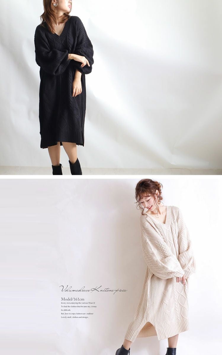 大きいサイズ レディース ケーブル編みニットワンピース　and-l5321