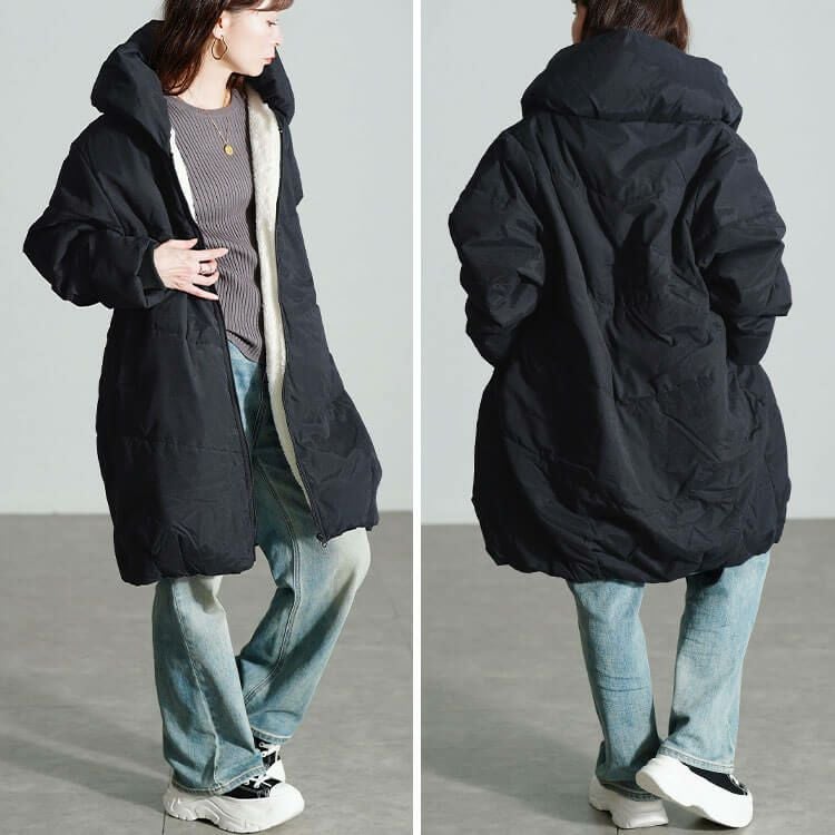 大きいサイズ レディース 裏ボアショールカラー中綿コート　toyo-e005
