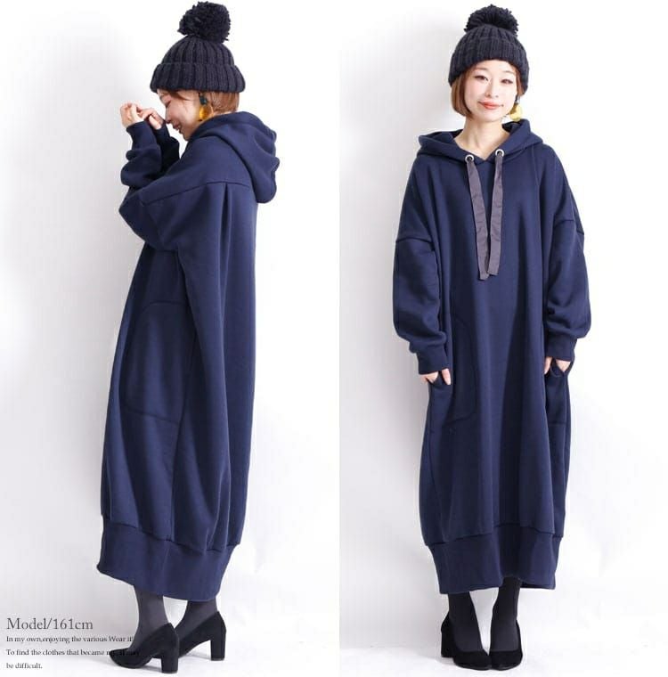 大きいサイズ レディース 裏起毛パーカーコクーンワンピース　toyo-0004