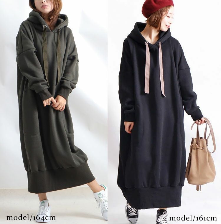 大きいサイズ レディース 裏起毛パーカーコクーンワンピース toyo-0004