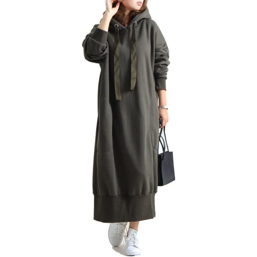 大きいサイズ レディース 裏起毛パーカーコクーンワンピース toyo-0004