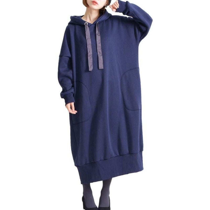 大きいサイズ レディース 裏起毛パーカーコクーンワンピース　toyo-0004 ネイビー