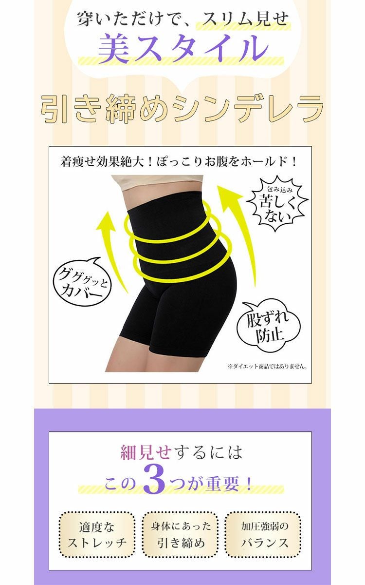 大きいサイズ レディース もう下腹出させない！楽して引き締めシンデレラパンツ　humio-043【メール便可】3分丈 股擦れ 股ズレ 股ずれ