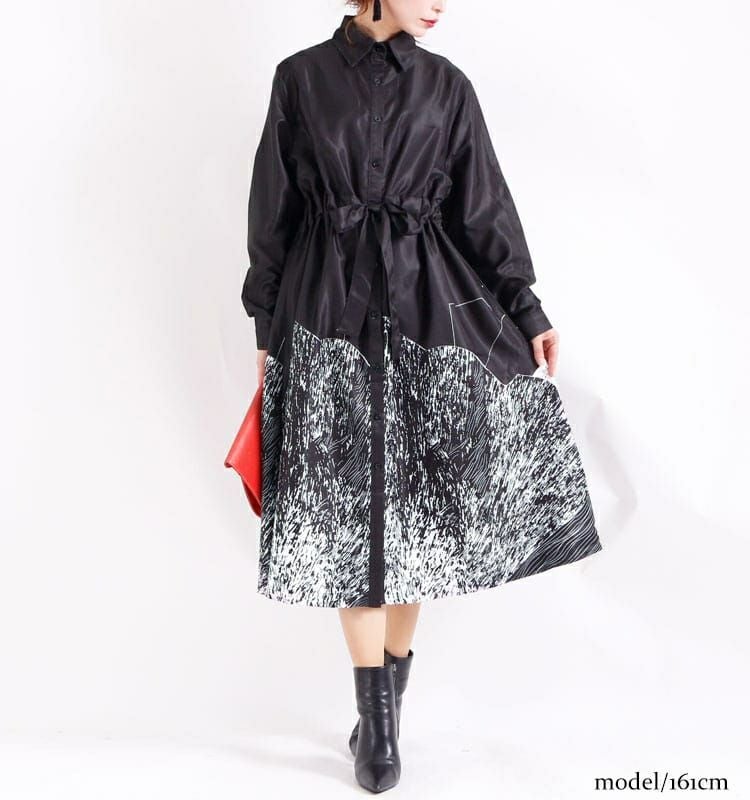 大きいサイズ レディース アート柄シャツワンピース　gold742