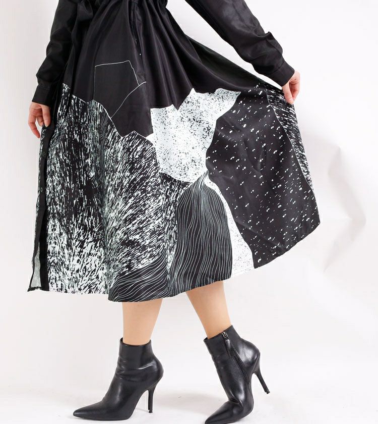 大きいサイズ レディース アート柄シャツワンピース　gold742