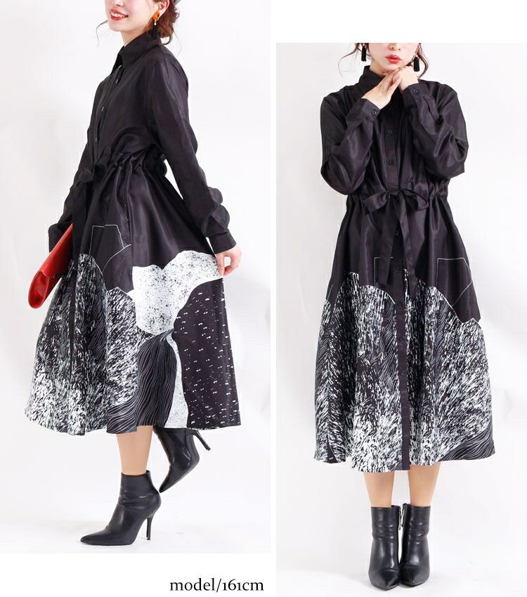 大きいサイズ レディース アート柄シャツワンピース　gold742