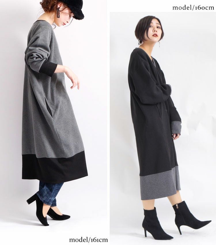 大きいサイズ レディース 裏起毛Vネックワンピース　humio-024