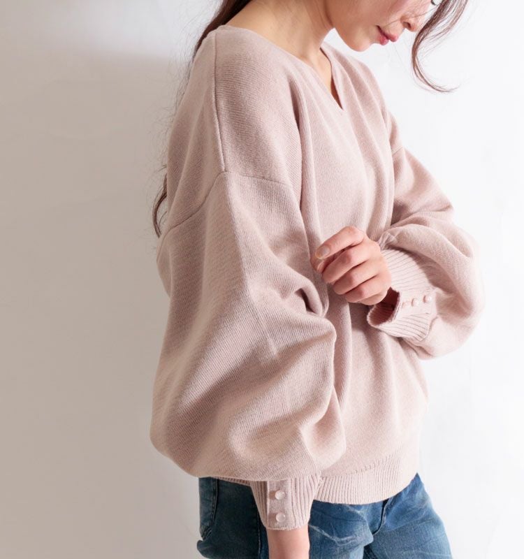 大きいサイズ レディース ボリューム袖キーネックニットプルオーバー　and-m5514