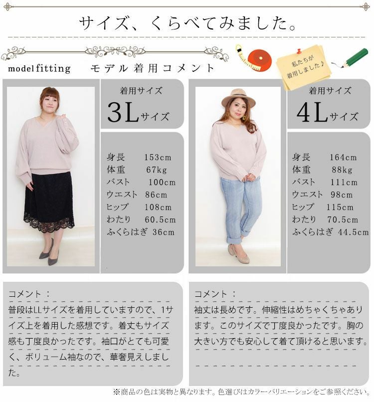 大きいサイズ レディース ボリューム袖キーネックニットプルオーバー　and-m5514