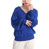 大きいサイズ レディース ボリューム袖キーネックニットプルオーバー　and-m5514 ブルー
