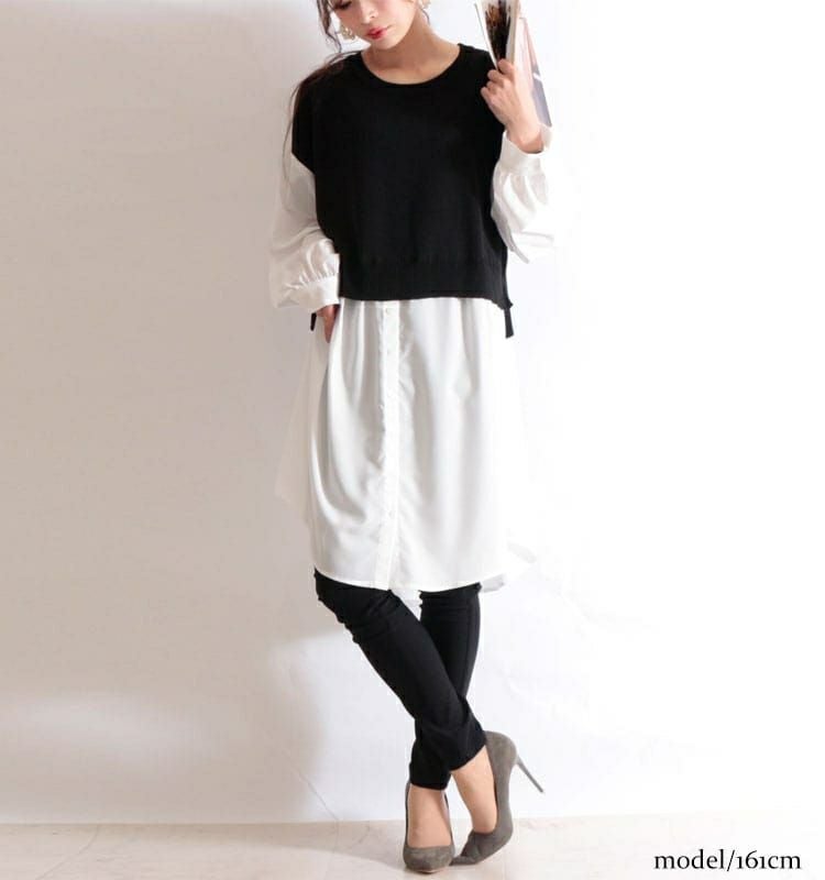 大きいサイズ レディース 異素材フェイクレイヤードプルオーバー　and-m5522