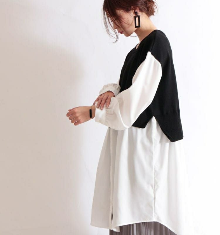 大きいサイズ レディース 異素材フェイクレイヤードプルオーバー　and-m5522