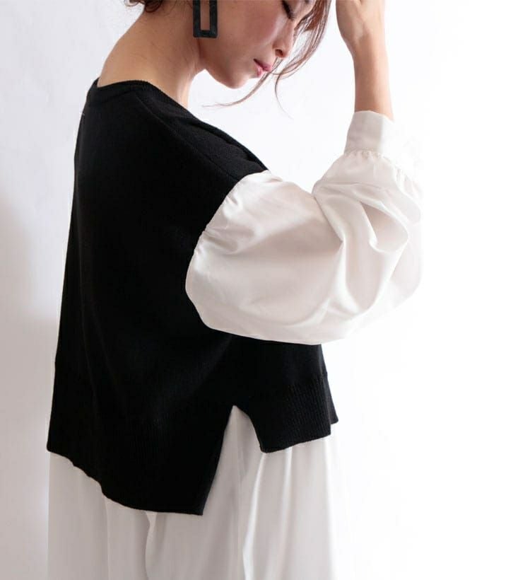 大きいサイズ レディース 異素材フェイクレイヤードプルオーバー　and-m5522