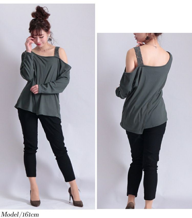 大きいサイズ レディース レース使いワンショルダートップス　maru-6370