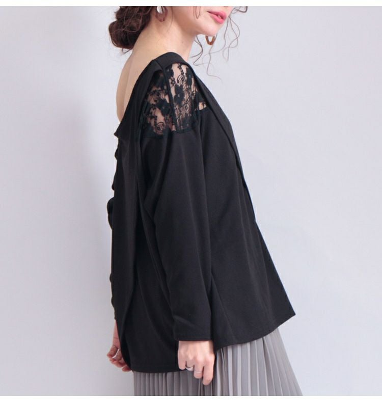 大きいサイズ レディース レース使いワンショルダートップス　maru-6370