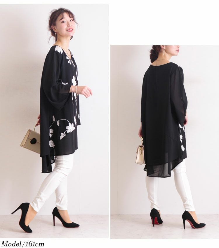 大きいサイズ レディース 花刺繍シフォンチュニック　jp213