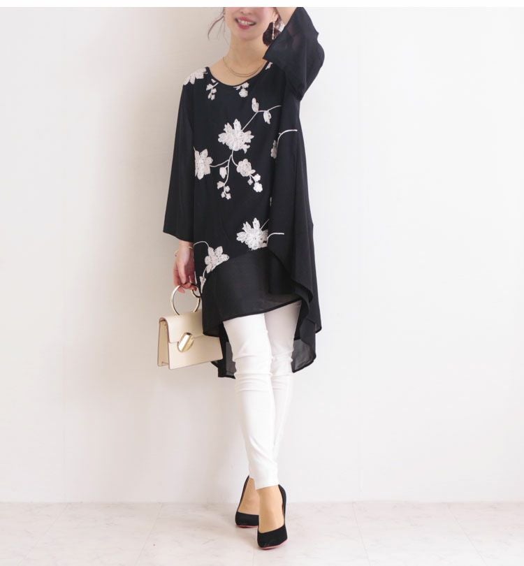 大きいサイズ レディース 花刺繍シフォンチュニック jp213 | 大きい
