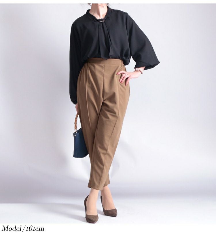 大きいサイズ レディース センタープリーツ入りストレッチテーパードパンツ　maru-6356