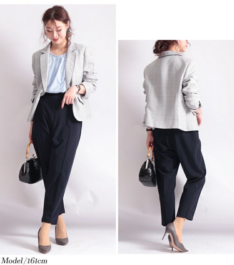 大きいサイズ レディース センタープリーツ入りストレッチテーパードパンツ　maru-6356