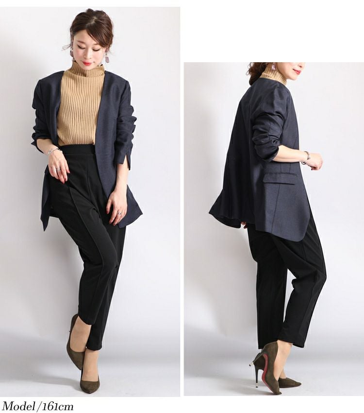 大きいサイズ レディース センタープリーツ入りストレッチテーパードパンツ　maru-6356