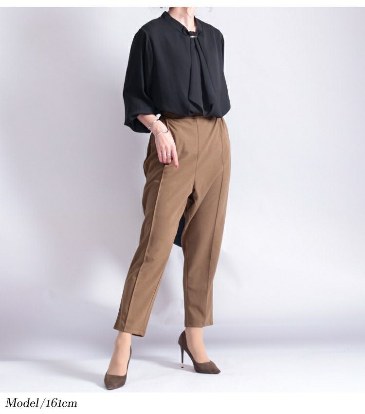 大きいサイズ レディース センタープリーツ入りストレッチテーパードパンツ　maru-6356