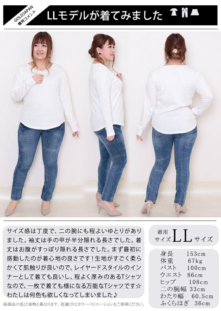 大きいサイズ レディース Vネックコットンカットソー　wk-0153