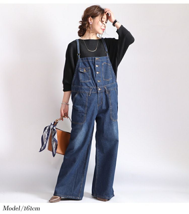 大きいサイズ レディース デニムサロペットワイドパンツ　wd-0253