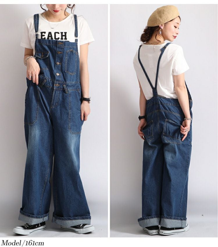 大きいサイズ レディース デニムサロペットワイドパンツ　wd-0253