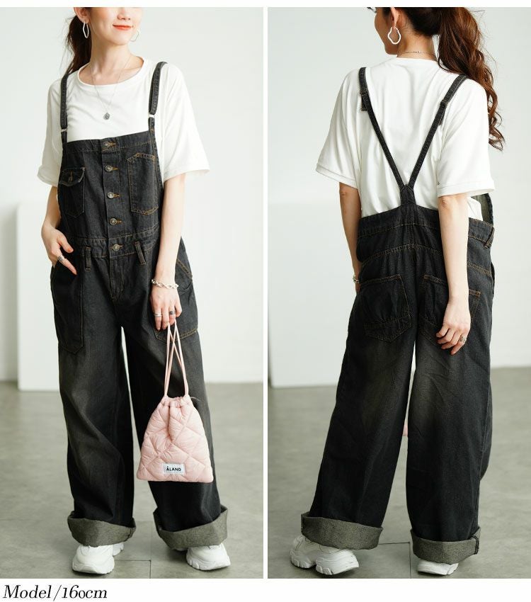 大きいサイズ レディース デニムサロペットワイドパンツ　wd-0253