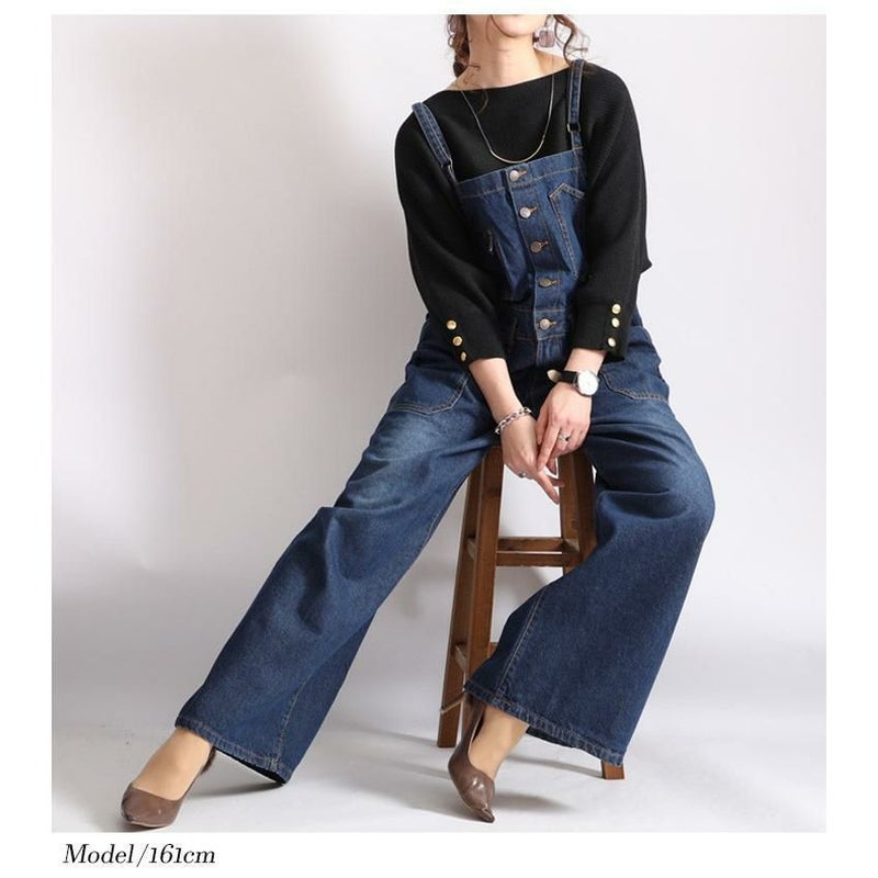 大きいサイズ レディース デニムサロペットワイドパンツ　wd-0253 ネイビー