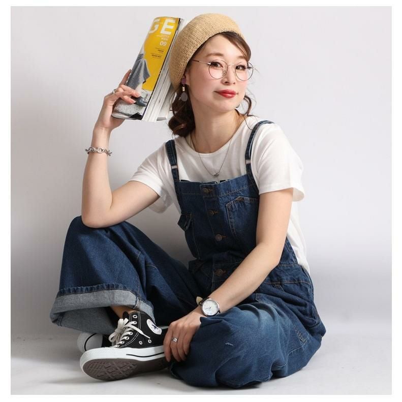 大きいサイズ レディース デニムサロペットワイドパンツ　wd-0253 ブルー