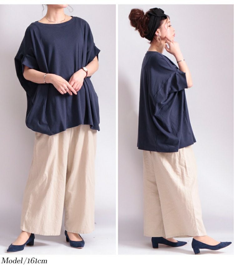 大きいサイズ レディース 変形ドルマンコットンカットソー　wk-164
